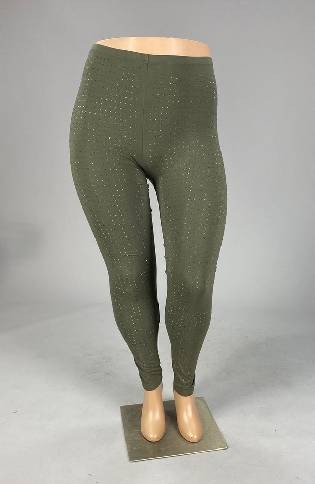 SALE!! BT {Studded Beauty} Olive Rhinestone Vocal Leggings PLUS SIZE 1X 2X 3X