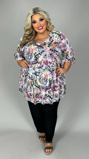 24 PSS {Thinking About Me} Pink Tie Dye V-Neck Top EXTENDED PLUS SIZE 3X 4X 5X