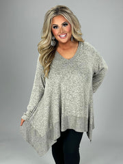 24 SLS {Time Well Spent} Oatmeal V-Neck Asymmetrical Top PLUS SIZE 1X 2X 3X