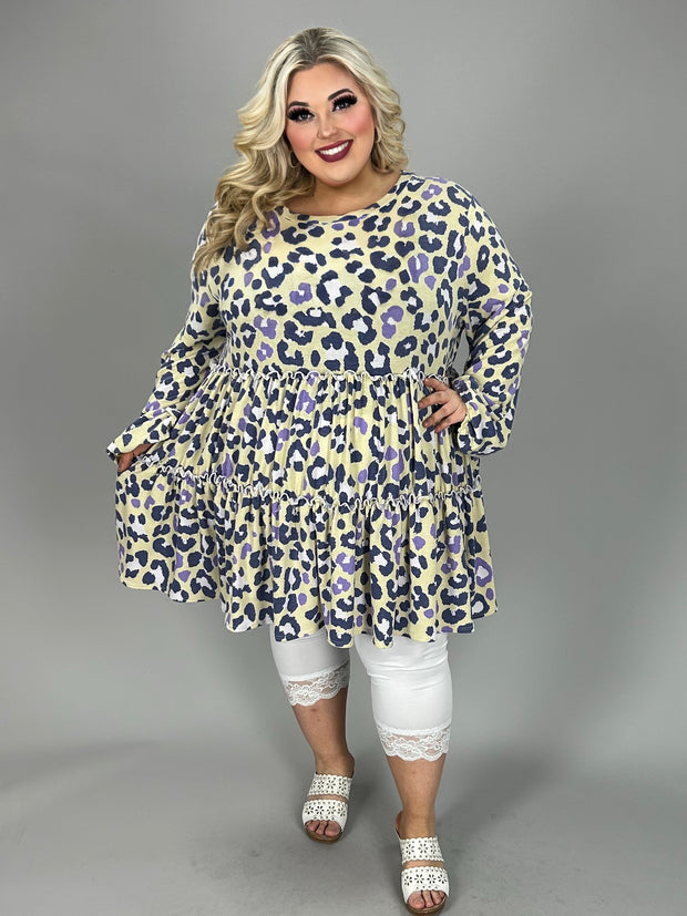 51 PLS  {Still Smiling} Yellow Purple Leopard Tiered Top EXTENDED PLUS SIZE 3X 4X 5X