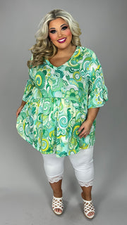 38 PSS {In The Daylight} Green Paisley V-Neck Babydoll Top EXTENDED PLUS SIZE 3X 4X 5X