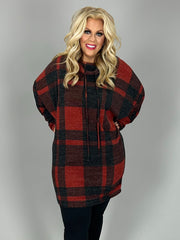 23 PLS-A {State Of Grace} Red Plaid Cowl Neck Tunic PLUS SIZE XL 2X 3X