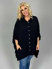 41 SLS {Open Your Mind} Black Sharkbite Hem   Top PLUS SIZE  1X 2X 3X