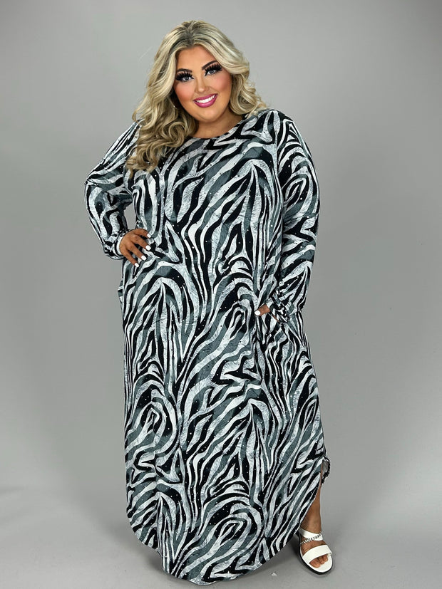 LD-N {Hello Darling} Grey Metallic Zebra Print Maxi Dress EXTENDED PLUS SIZE 3X 4X 5X