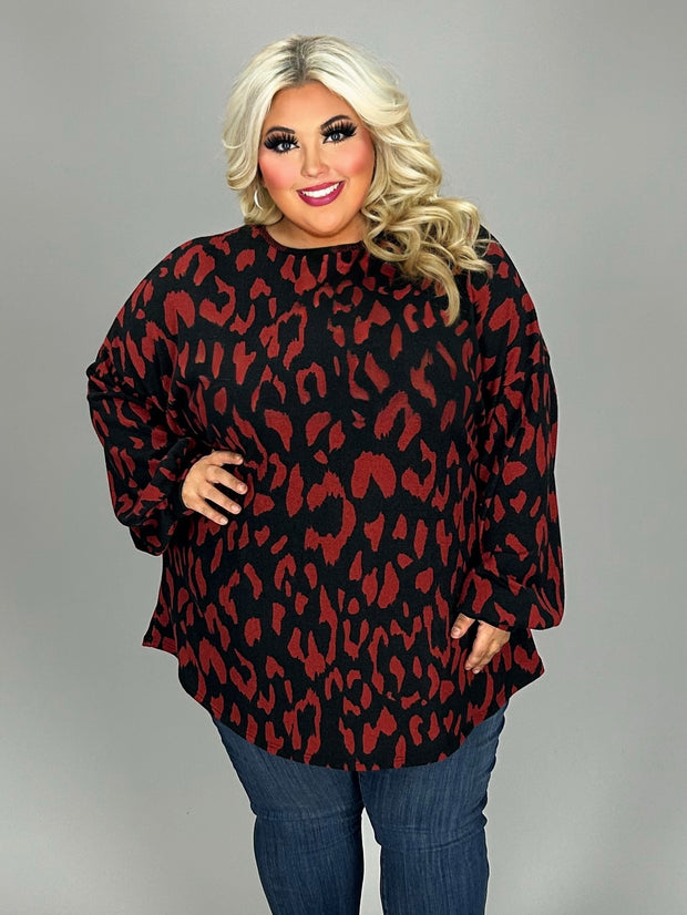 42 PLS {As Time Goes By} Black/Red Print Long Sleeve Top EXTENDED PLUS SIZE 3X 4X 5X