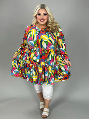 60 PLS {Stay Forever} Multi Color Abstract Print Tiered Top EXTENDED PLUS SIZE 3X 4X 5X