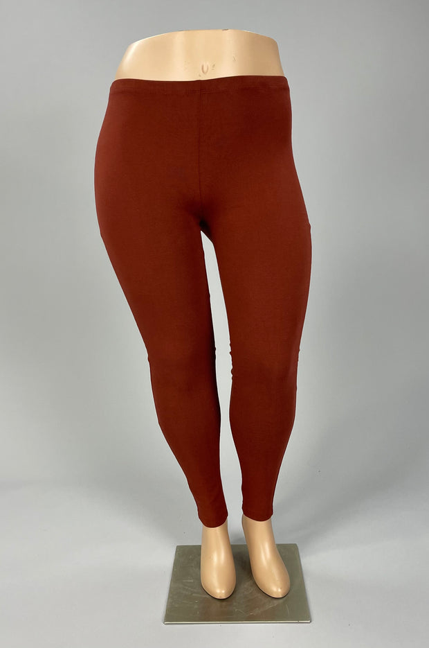 LEG-L {Embrace Change} Dk Rust Cotton Full Length Leggings PLUS SIZE 1X 2X 3X