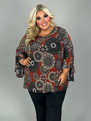 SALE!! 13 PQ {Taking Calls} Rust Mandala Print V-Neck Top EXTENDED PLUS SIZE 4X 5X 6X