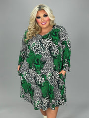 26 PQ {Perfect Chance} Green/Black Paisley Print Dress EXTENDED PLUS SIZE 3X 4X 5X