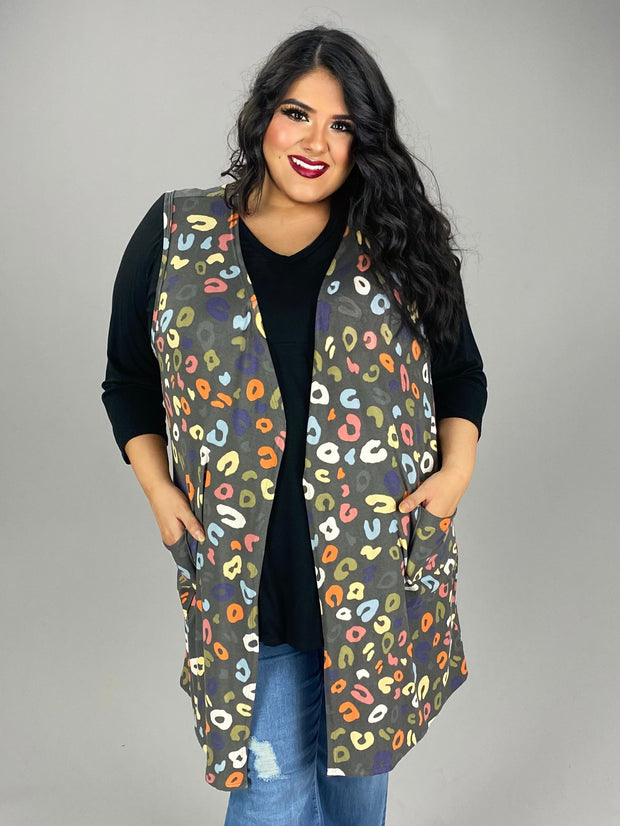 56 OT {Having Fun} Multi-Color Animal Print Vest PLUS SIZE 1X 2X 3X 4X 5X