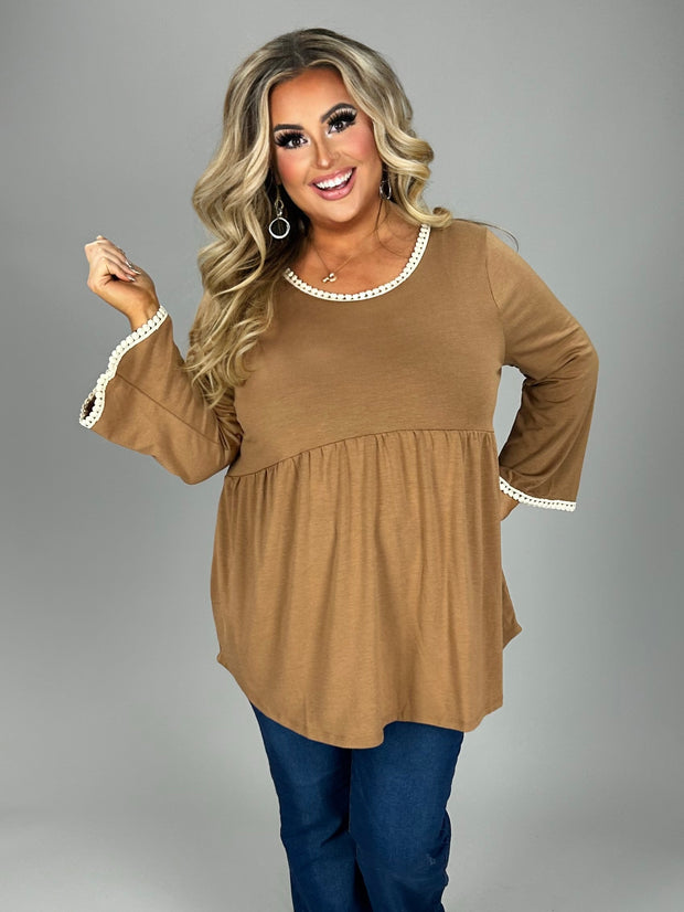 SALE! 18 SD {Appreciate The Elegance} Dark Camel Babydoll Top PLUS SIZE 1X 2X 3X