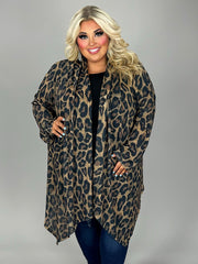 31 OT {Wild Dreams} Brown/Black Leopard Print Long Cardigan EXTENDED PLUS SIZE 3X 4X 5X