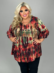 33 PSS {All In Theory} Rust Watercolor Print Babydoll Top EXTENDED PLUS SIZE 3X 4X 5X