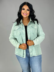 SALE!! 93 OT-A {Frayed Sweetness} Washed Sage Denim Jacket PLUS SIZE 1X 2X 3X