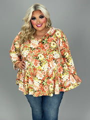 28 PQ {Unending Love} Rust Floral V-Neck Top EXTENDED PLUS SIZE 3X 4X 5X  (True To Size)