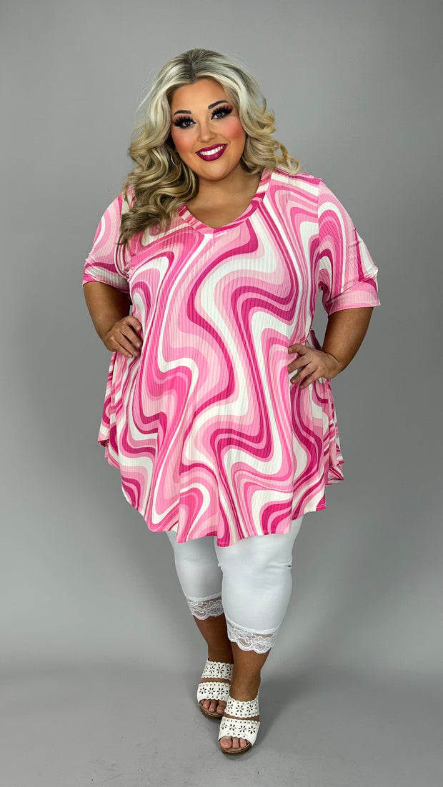 48 PSS {When You Believe} Pink Swirl Print Ribbed Tunic EXTENDED PLUS SIZE 3X 4X 5X