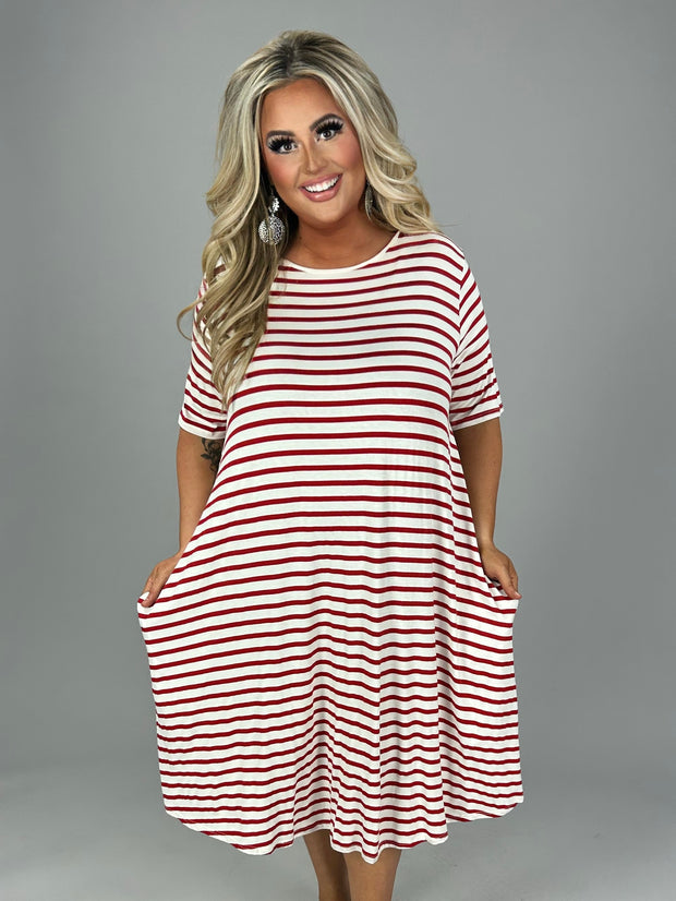 25 PSS {Coasting Through} Red/Ivory Stripe Print Dress PLUS SIZE XL 2X 3X