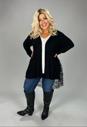 36 OT {Gaining Popularity} VOCAL Black Cardigan w/ Lace Back Detail PLUS SIZE 1X 2X 3X