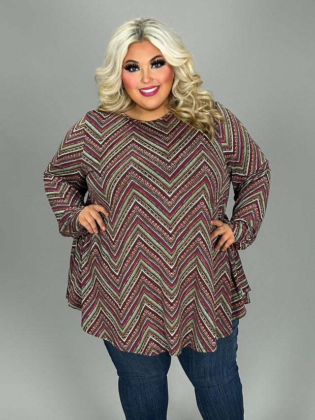 26 PLS {A Lot To Learn} Plum/Multi-Color Zig Zag Print Top EXTENDED PLUS SIZE 3X 4X 5X