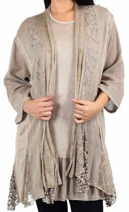 19 SET {Terrace Date} Beige Linen & Lace Top & Overlay Set PLUS SIZE 1X 2X 3X