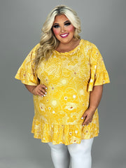 40 PSS {Bright As The Sun} Yellow Floral Ruffle Hem Top EXTENDED PLUS SIZE 4X 5X 6X