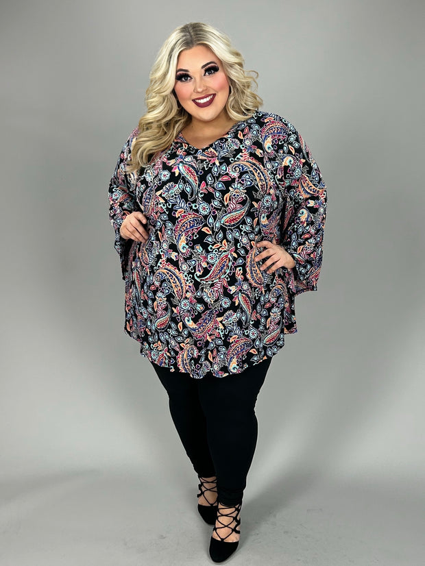 57 PQ {All You Ever Wanted} Navy Paisley Print V-Neck Top EXTENDED PLUS SIZE 3X 4X 5X