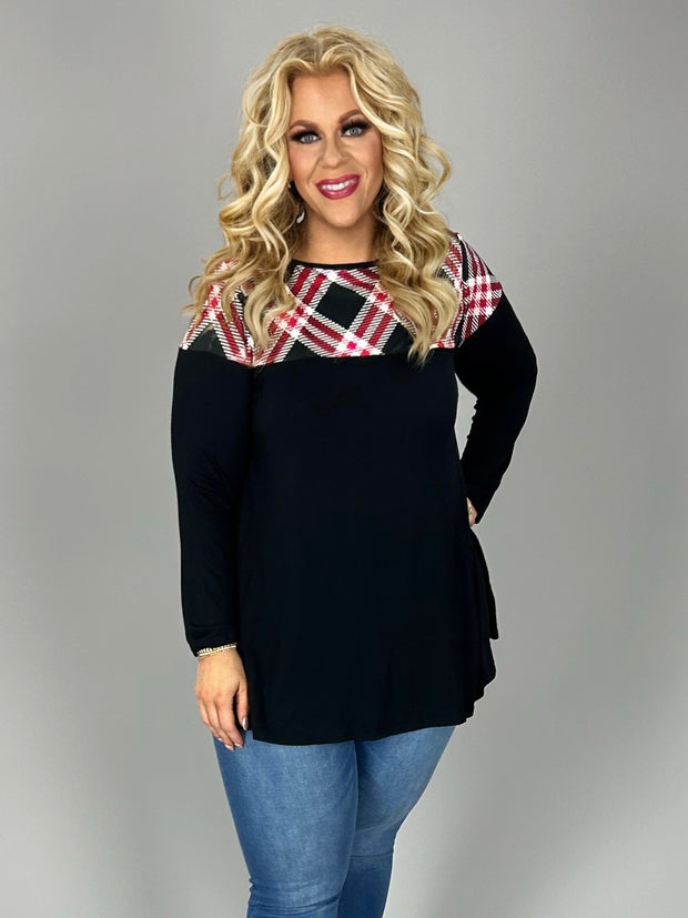 34 CP {Feeling Social} Black/Red Print Long Sleeve Top PLUS SIZE 1X 2X 3X