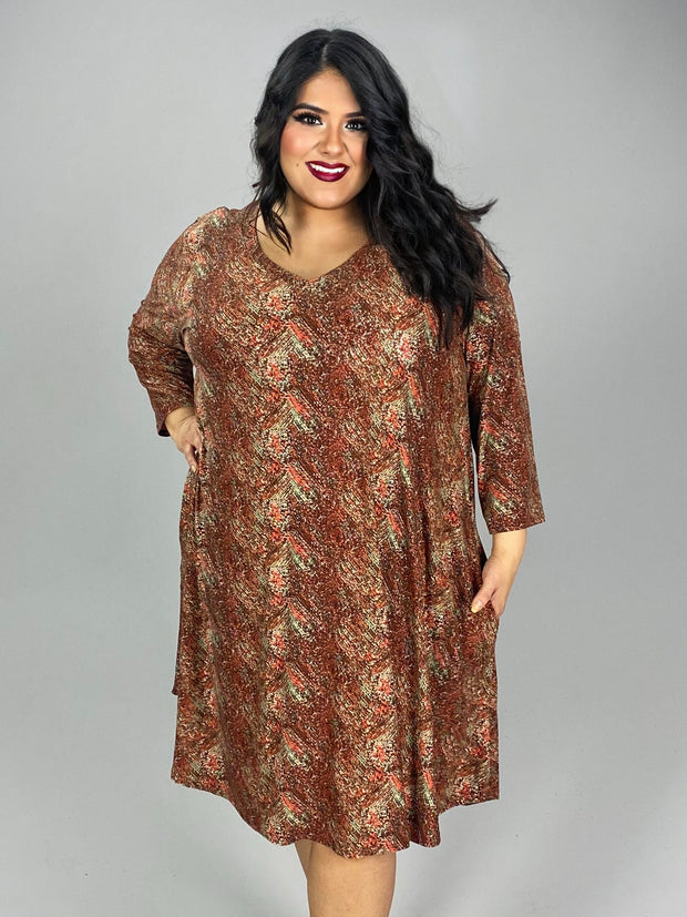 SALE!! 61 PQ  {Time To Tango} Brown Print V-Neck Dress EXTENDED PLUS SIZE 3X 4X 5X