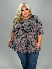 SALE!! 27 PSS {Element Of Surprise} Black/Mauve Paisley Print Top EXTENDED PLUS SIZE 4X 5X 6X