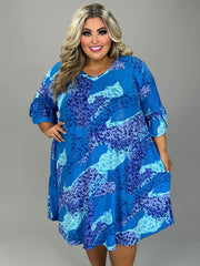 99 PSS {Ocean Calling} Blue Metallic Print Dress EXTENDED PLUS SIZE 4X 5X 6X