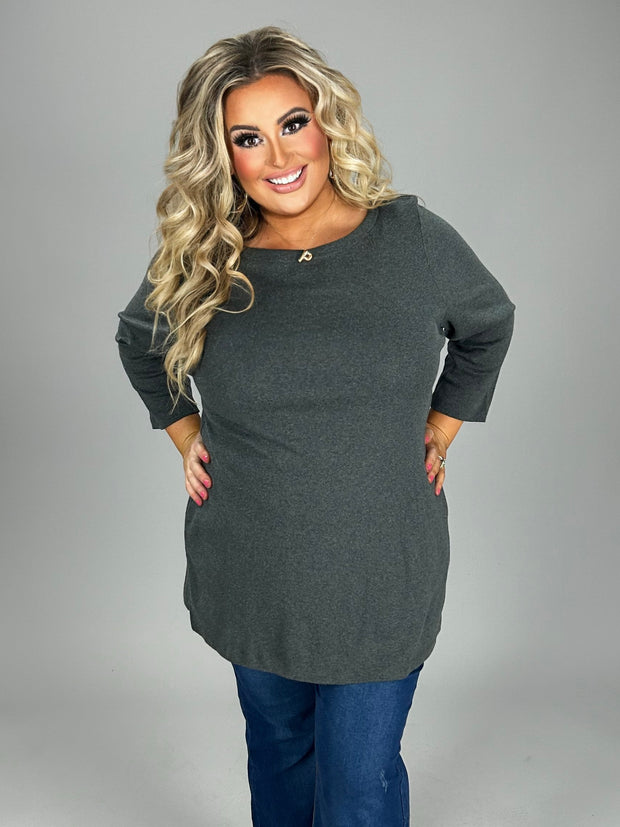 SALE!! SQ-A M-109 {Karen Scott} Charcoal Heather Boatneck Tunic