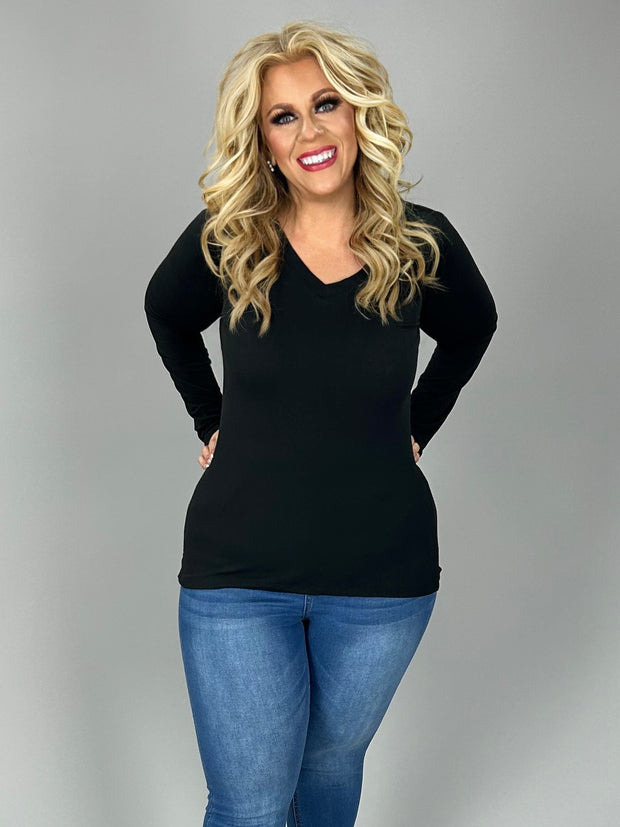 60 SLS {Keep You Happy} Black V-Neck Top PLUS SIZE 1X 2X 3X