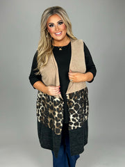 20 OT {Fireside Chat} Beige Large Leopard Print Long Vest EXTENDED PLUS SIZE 3X 4X 5X