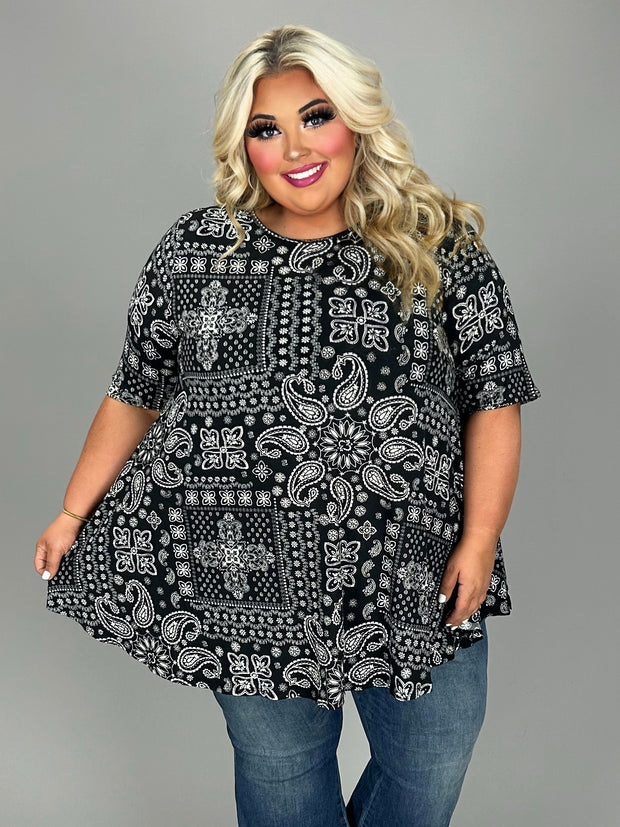 25 PSS {Devoted Paisley} Black/White Paisley Print Top EXTENDED PLUS SIZE 3X 4X 5X