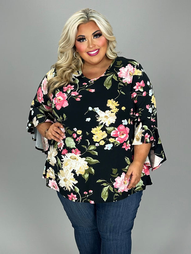 36 PQ {Better Than Never} Black Floral V-Neck Top EXTENDED PLUS SIZE 4X 5X 6X