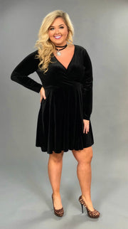 SALE!! SLS-F {One More KISS} Black Velvet Long Sleeve  with  Waist Tie V-Cut Detail