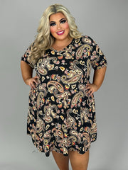 SALE!! 53 PSS {Small Changes} Black Paisley Print V-Neck Dress EXTENDED PLUS SIZE 3X 4X 5X