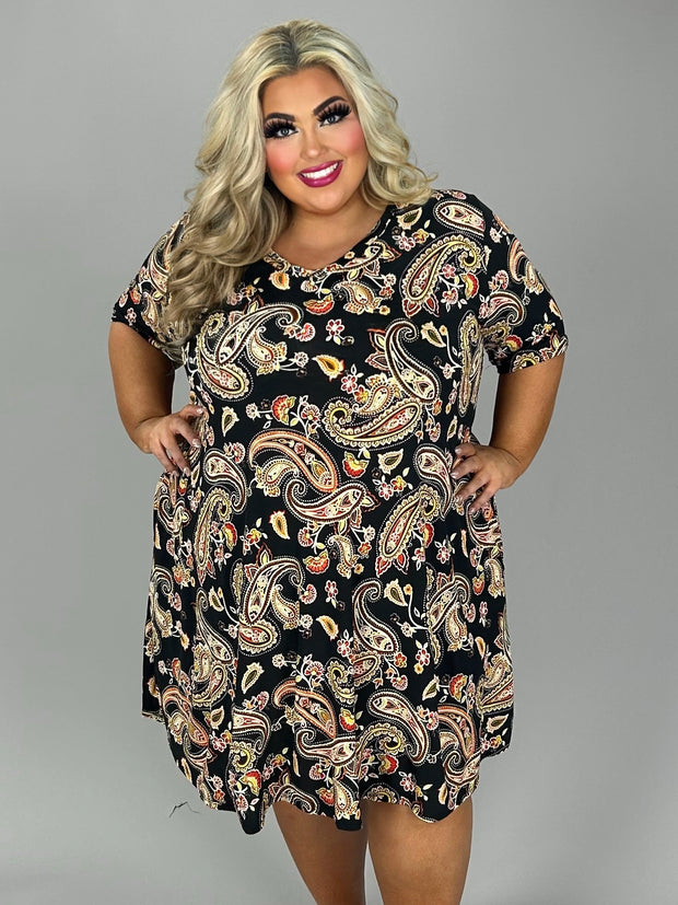 SALE!! 53 PSS {Small Changes} Black Paisley Print V-Neck Dress EXTENDED PLUS SIZE 3X 4X 5X