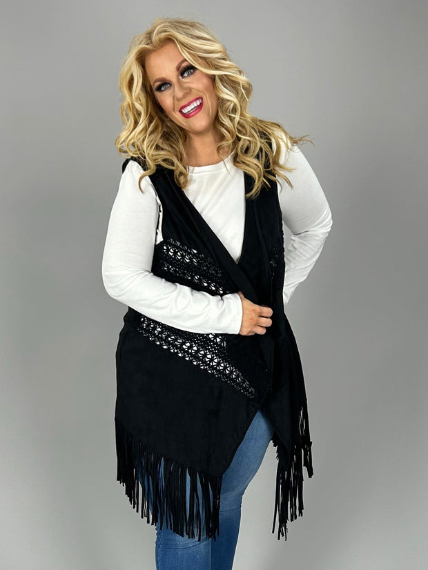 56 OT-A {Cool Is Calling} UMGEE Black Vest W/Fringe PLUS SIZE XL 1X 2X