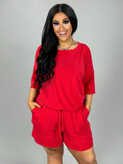 SALE!! LEG-21 {Got Things To Do} Ruby Red Short Sleeve Short Set PLUS SIZE 1X 2X 3X