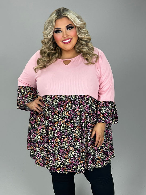 34 CP {Just Makes Sense} Pink Black Floral Babydoll Tunic EXTENDED PLUS SIZE 4X 5X 6X