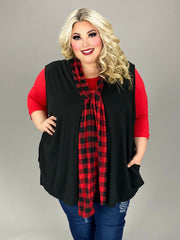 25 OT {Down For Whatever} CURVY BRAND Black Vest w Red Plaid Scarf EXTENDED PLUS SIZE 4X 5X 6X