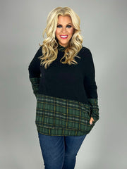 SALE! 23 HD-E  {Having A Good Time}  Black With Green Plaid  Hoodie PLUS SIZE XL 2X 3X