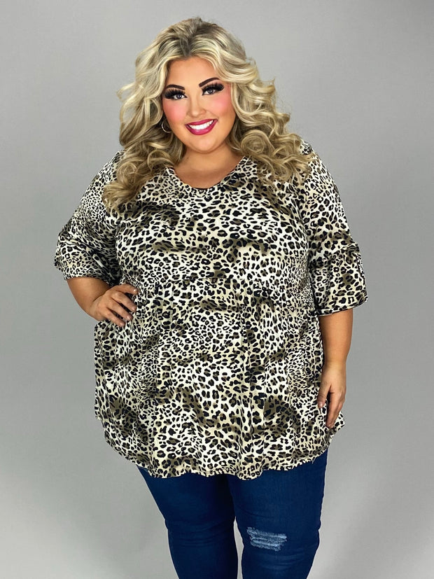 SALE!! 36 PSS-J {Embrace The Wild} Brown Leopard Babydoll Top EXTENDED PLUS SIZE 3X 4X 5X