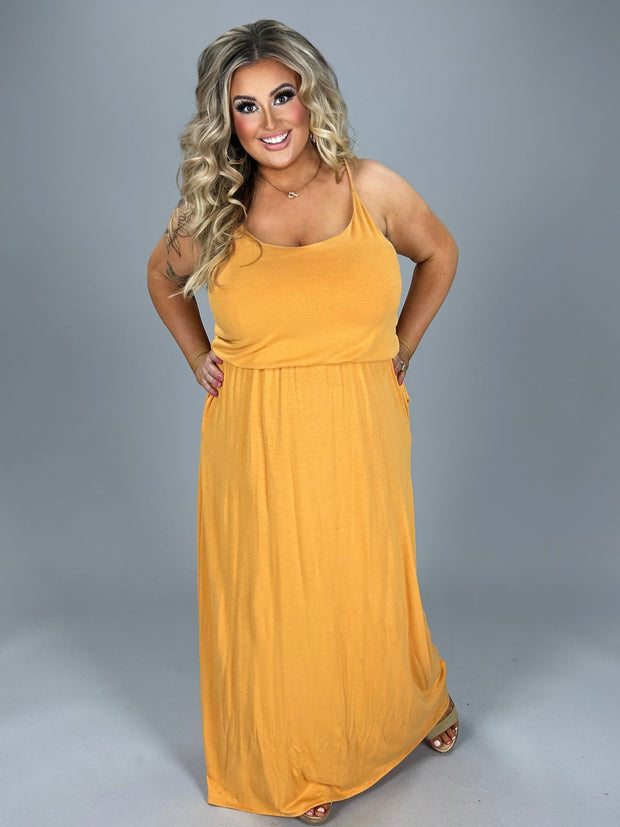 SALE!! LD-P {Sweet Delight} Ash Mustard Maxi Dress Yoke Detail W/ Pockets