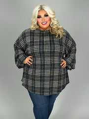 36 PLS {Get Dressed Up} Charcoal Plaid Long Sleeve Top EXTENDED PLUS SIZE 3X 4X 5X