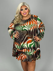 50 PLS {Creative Pursuits} Green/Orange Print RuffleTunic EXTENDED PLUS SIZE 3X 4X 5X