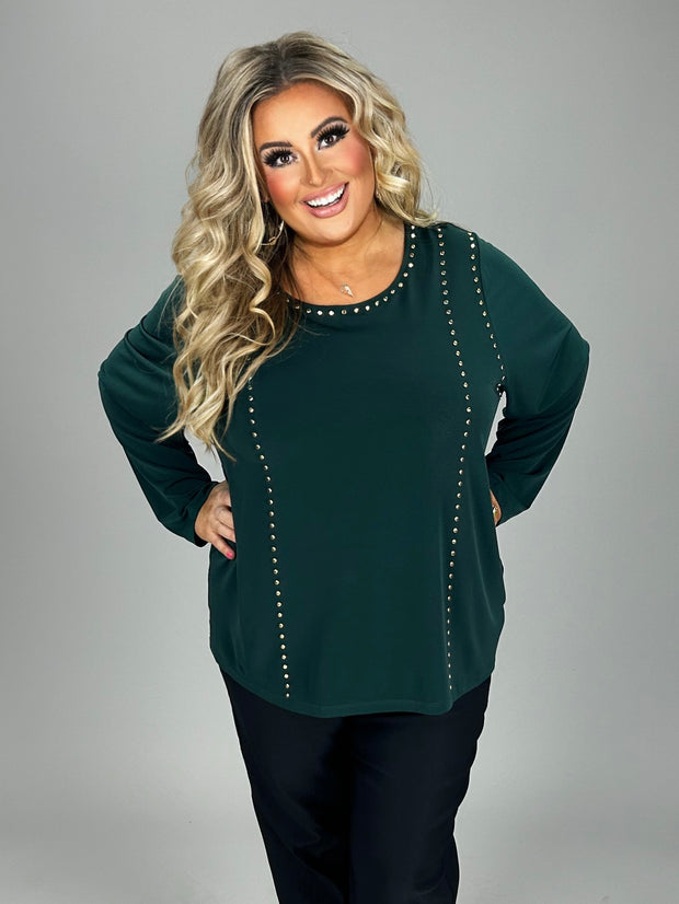 SALE!! SD  M-109 {Calvin Klein} Hunter Green Top w/Gold Studs