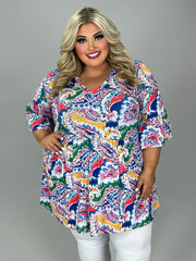 47 PSS {Subtle Charm} White Paisley Print Babydoll Top EXTENDED PLUS SIZE 3X 4X 5X