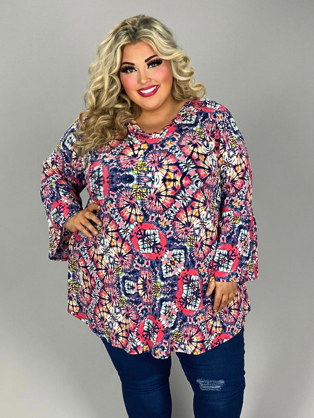 89 PQ {Bursting With Love} Navy Print V-Neck Tunic EXTENDED PLUS SIZE 3X  4X 5X